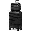 KONO Set di 2 Valigie Rigida 35,5/56cm Trolley e Borsa da Toilette Polipropilene Piccolo con TSA Lucchetto (Nero)
