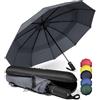WLine Wind Ombrello Pieghevole Antivento da Pioggia con 10 Aste Rinforzate e Tela Idrorepellente 210T - Ombrello Portatile Resistente Apri e Chiudi Automatico, Diametro 104cm (Grigio con Custodia)