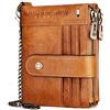 REETEE Portafoglio da uomo in vera pelle, blocco RFID, porta monete, bifold, 19 carte di credito e zip, marrone, s