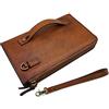LETEULO Borsa da polso da uomo in vera pelle portamonete borsa da viaggio con frizione Marrone