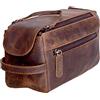 KomalC Borsa da viaggio unisex in pelle di bufalo di alta qualità, Marrone invecchiato., 9.3x5x4.3 Inch (Pack of 1), Astuccio da viaggio Dopp
