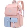 FANDARE Zainetti per bambini Cartelle per la scuola Zaino Scuola Ragazze Ragazzi Zainetto per 3-6 Grado Studenti Scuola Lavoro Escursioni Viaggi Daypacks Impermeabile Nylon Rosa Blu