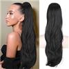 PORSMEER Coda Capelli Extension con Coulisse,Ponytail Capelli Lungo Lisci Onda ondulato naturale coda di cavallo capelli sintetica Posticci Extension Capelli per Donna,nero scuro 65 cm