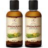 AROMATIKA Olio Essenziale di Lemongrass 2x100 ml - Cymbopogon Flexuosus - Naturale e Puro - Olio essenziali per Diffusori - Profumi per la Casa - per Saponi e Candele - Sauna - Aroma Fresco - Aromaterapia