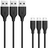 Anker Cavo Micro USB Premium [90 cm- 3 pack] con Interno in Aramide PowerLine - Cavetto per Ricarica e Trasferimento Dati Ultra-Durevole e Veloce per Huawei, Samsung, Asus, LG e Altro