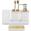 FEILANDUO Set di accessori per il bagno, set regalo di accessori da bagno, dispenser di sapone, portasapone, portaspazzolino da denti, vassoio per vanità, Boho, arredamento moderno per il bagno