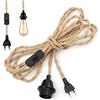 Hotloop Lampada Corda di Canapa 4,5m Portalampada E27 con Spina E Interruttore, Porta Lampadina Bakelite per DIY Portalampade a Sospensione, Vintage Lampadina, Edison retrò Lampada, Lampadario Soffitto