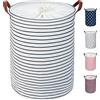 DOKEHOM 18 Cesto Biancheria Sporca con Coulisse, Righe Blu | Cesto portabiancheria pop-up con manici. Organizer salvaspazio in tela per riordinare casa e dormitori universitari
