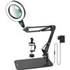 SAVSOO Lente d'ingrandimento 8X con luce e supporto, Touch Control 2-in-1 lampada da scrivania con grande base e morsetto, 3 modalità di colore dimmerabile continuo, lente d'ingrandimento a LED con luce
