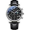 FORSINING Orologio da uomo analogico al quarzo, cronografo con fasi lunari, orologio da polso in pelle, impermeabile, luminoso, Nero , Cinturino