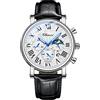 FORSINING Orologio da uomo analogico al quarzo, cronografo con fasi lunari, orologio da polso in pelle, impermeabile, luminoso, Argento, Cinturino