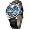 FORSINING Orologio da uomo Tourbillon a carica automatica, luminoso, orologio da uomo, impermeabile, in pelle, doppio fuso orario, alla moda e business, Blu, Cinturino