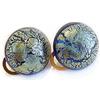 VENEZIA CLASSICA - Orecchini da Donna in Vetro di Murano Originale con foglia in oro 24kt, modello Cabochon, chiusura a Clip, Made In Italy certificato (blu/oro)