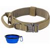 Faankiton Collare Tattico per Cani con Maniglia di Comando，Collare Militare per Cani Regolabile con Fibbia in Metallo，Collare per Cane in Nylon con Una Ciotola per Cani Pieghevole (XL, Marrone)