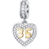 GLOWDAS 35 anni di anniversario Charms fit Pandora Valentines Bracciale, 18K placcato oro numero 35 Dangle, 925 Sterling Silver 35th compleanno cuore Pendente Perline con CZ, regali per papà/ragazza/mamma