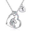 TINGN Regali Unicorno per Ragazze Collana in Oro Bianco, Placcato Oro 14k Catena Lettera T Collane Unicorno per Ragazze Donne Ragazze Ciondolo Cuore Collana Unicorno Regali per Ragazze