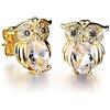 Crystalline Azuria Donna 18ct Placcato Oro Gufi Orecchini a Lobo con Bianco Cristalli di Zirconi