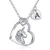 TINGN Regali per Ragazze Collana Argento Unicorno, Ciondolo Cuore CZ Placcato Oro Bianco 14k Collane Unicorno per Ragazze Catena Unicorno Iniziale A Unicorno Regali di Compleanno per Ragazze Gioielli