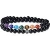 GAVU Bracciale 7 Chakra di Pietre Naturali da Donna con Perle di Tormalina Nera e Amuleto OM Bracciale da Meditazione 14.5cm