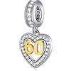 GLOWDAS 60 Anni Compleanno Charms fit Pandora Festa della Mamma Bracciale, 18K placcato oro numero 60 Charm, 925 Argento Sterling 60 ° anniversario di nozze Cuore Pendente con CZ, regali per Nonna/Nana/Natale