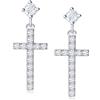 Carleen Croce Orecchini Pendenti in Argento Sterling 925 Placcato Oro Bianco con Zirconia Cubica Gioielli per Donna Ragazze Bambini - Dimensione: 22 * 10 mm