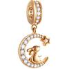 GLOWDAS Coniglio d'oro rosa seduto sulla Luna Crescente Ciondolo Charms, 925 Coniglio d'argento Sterling su Night Sky Ciondolo Perline, si adatta Pandora braccialetto di Pasqua, regali per ragazze/sorella