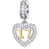 GLOWDAS 10 11 a 21 22 23 24 25 28 30 33 35 40 45 50 55 60 65 70 75 80 Charms Compleanno, Fit Bracciale Anniversario Europeo/Collana, Numero D'oro 925 Argento Sterling Cuore Ciondolo con CZ, per Donne/Uomini