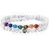 GAVU Bracciale Pietre Chakra da Donna con Perline di Pietra Semipreziosa Howlite e Amuleto OM 14.5cm