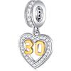 GLOWDAS 30 ° anniversario Charms fit Pandora Donna Bracciale, Golden Number 30 Dangle, 925 Sterling Silver 30 ° compleanno collana cuore perle con pietre di nascita CZ, regali per la migliore mamma/madrina