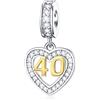 GLOWDAS 40 ° anniversario Charms fit My First Pandora Mothers Day Bracelet, 18K Golden Number 40 Dangle, 925 Sterling Silver 40 ° compleanno collana cuore perle con CZ, regali per mamma/signore/amici