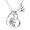 TINGN Collana Unicorno con Ciondolo Cuore Iniziale Placcato Oro Bianco 14k CZ - Gioielli per Ragazze, Regali di Compleanno