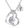 TINGN Regali Unicorno per Ragazze Collana Cuore, Collana con Ciondolo Unicorno Placcato Oro Bianco 14k Catena con Lettere Regali Unicorno Iniziale P Collane Unicorno per Gioielli per Ragazze