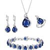 EVER FAITH Goccia Zirconia cubica Set di gioielli per la sposa damigella, zaffiro Birthstone Pendant Necklace Earrings Tennis Bracciale Aperto Ring per le donne Blu Argento fondo