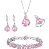 EVER FAITH Bridal Goccia Zirconia cubica Set di gioielli per la sposa damigella d'onore, Glamour Collana Orecchini Bracciale Tennis Aperto di anelli per le donne Rosa Argento fondo
