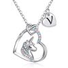 TINGN Regali Unicorno per Ragazze Collana Cuore, Collana con Ciondolo Unicorno Placcato Oro Bianco 14k Catena con Lettere Regali Unicorno Iniziale V Collane Unicorno per Gioielli per Ragazze