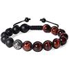 COAI Bracciale da Uomo in Occhio di Tigre Rosso e Onice Opaco, Bracciale Shamballa Regolabile da Uomo in Pietre Naturali con Amuleto Shou della Longevità in Argento Vintange