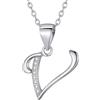Morella Collana donna argento con ciondolo lettera V argento 925 rodinato con zirconi bianchi 45 cm