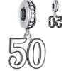 GLOWDAS 50 Birthday Dangle Charms si adatta al braccialetto Pandora, 925 perline pendenti in argento sterling per il 50 ° anniversario con Birthstone CZ, regalo Bday numero 50 anni per nonna/padre/mamma