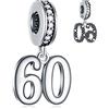 GLOWDAS 60 Birthday Dangle Charms si adatta Pandora Mothers Day Bracciale, 925 Sterling Silver 60th Anniversary Pendant Perline con Birthstone CZ, numero 60 anni Bday Regalo per nonna/nonna
