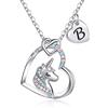 TINGN Collana Unicorno con Ciondolo Cuore Iniziale, Placcato Oro Bianco 14k CZ per Ragazze, Gioielli da Donna per Compleanno