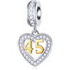 GLOWDAS 45 anni di anniversario Charms fit Pandora Bracciale di Natale, 18K Numero d'oro 45 Dangle, 925 Sterling Silver 45th compleanno Cuore Pendente Perline con CZ, Regali per BFF/Bridal/Zia/nipote