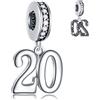 GLOWDAS 20 anni di compleanno Dangle Charms si adatta Pandora Bracciale di nozze collana, 925 Sterling Silver 20 ° anniversario Pendente Perline con CZ, numero 20 Bday Regali per coppia/amante/sposa