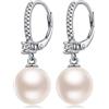 Jiahanzb Orecchini Perle Donna in Argento Sterling 925 Orecchini a Perle Pendenti Ipoallergenici Bianco Perla Gioielli Regali da Donna Leverback 8 mm