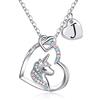 TINGN Regali Unicorno per Ragazze Collana Cuore, Collana con Ciondolo Unicorno Placcato Oro Bianco 14k Catena con Lettere Regali Unicorno Iniziale J Collane Unicorno per Gioielli per Ragazze