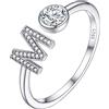 PROSILVER Anello con Lettere A-Z Personalizzabile Zirconia Cubica, Anelli Argento Donna Aperto Regolabile, Anelli Donna Ragazza Madre Sorella Idee Regalo per Compleanno, Laurea, la Festa della Mamma