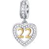GLOWDAS 22 anni di compleanno Charms fit Pandora DIY Bracciale, 18K Numero d'oro 22 Dangle, 925 Sterling Silver 22nd Anniversary Heart Collana Perline con CZ, regali per zia/matrigna/matrigna