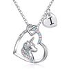 TINGN Collana Unicorno con Ciondolo Cuore Iniziale Placcato Oro Bianco 14k CZ - Gioielli Regali per Ragazze Compleanno