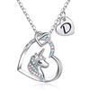 TINGN Regali Unicorno per Ragazze Collana Cuore, Collana con Ciondolo Unicorno Placcato Oro Bianco 14k Catena con Lettere Regali Unicorno Iniziale D Collane Unicorno per Gioielli per Ragazze
