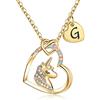 TINGN Collana con Unicorno Regali per Ragazze, Placcato Oro 14k Iniziali G Ciondolo a Cuore CZ Collana con Lettera Unicorno Oro per Ragazze Compleanno Unicorni Regali per Ragazze Gioielli da Donna