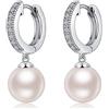 Jiahanzb Orecchini Perle Donna in Argento Sterling 925 Orecchini a Cerchio Perle Pendenti Ipoallergenici Bianco Perla Gioielli Regali da Donna